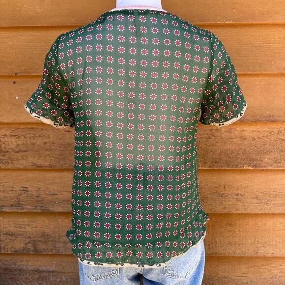 Scotch & Soda The Peaks Green Floral Napoleon Collar Blouse Shirt Size XS - Picture 6 of 8